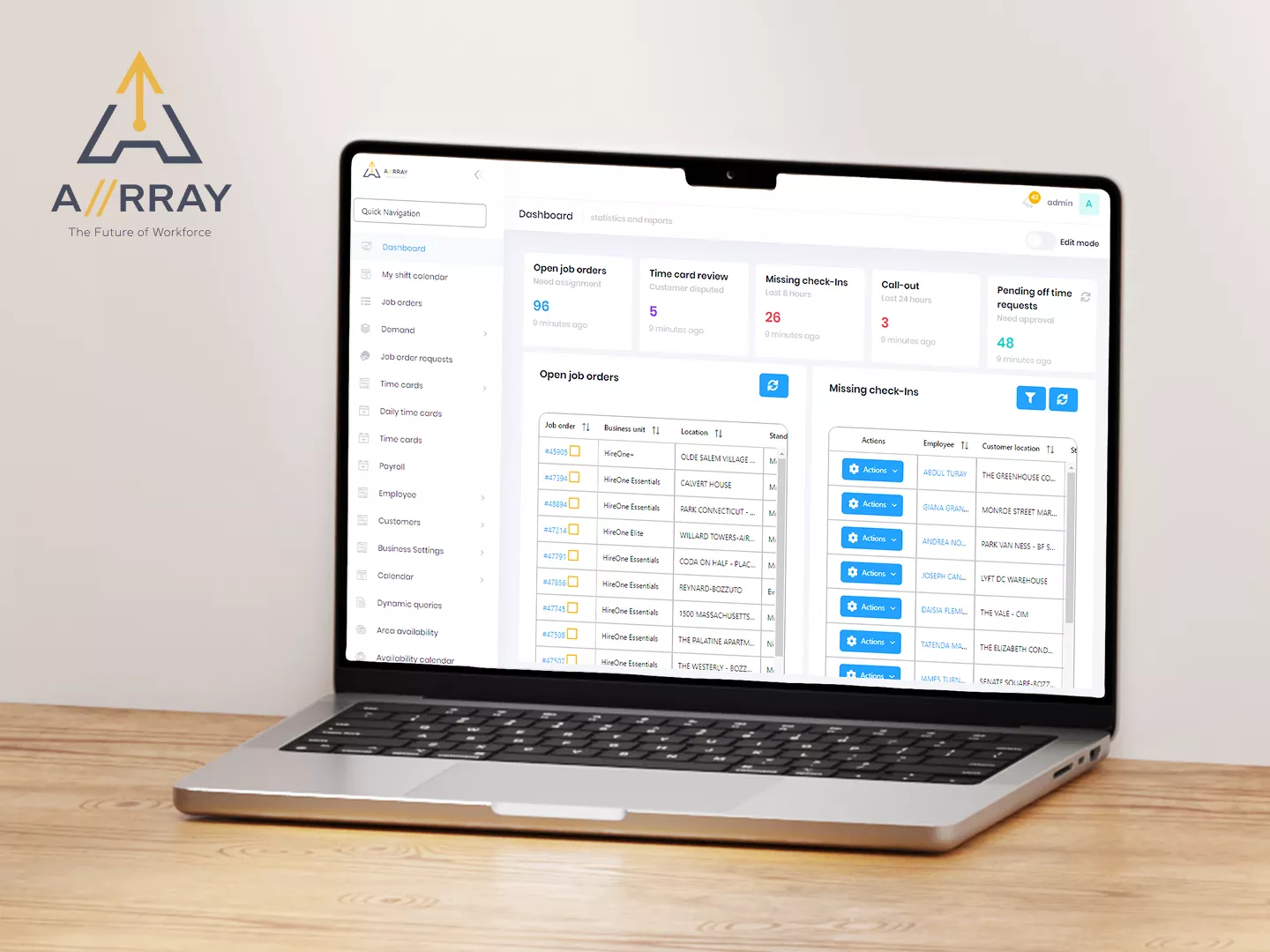 Array Corp Web Centralized workforce management platform Streamlined operations for 1000+ employees globally